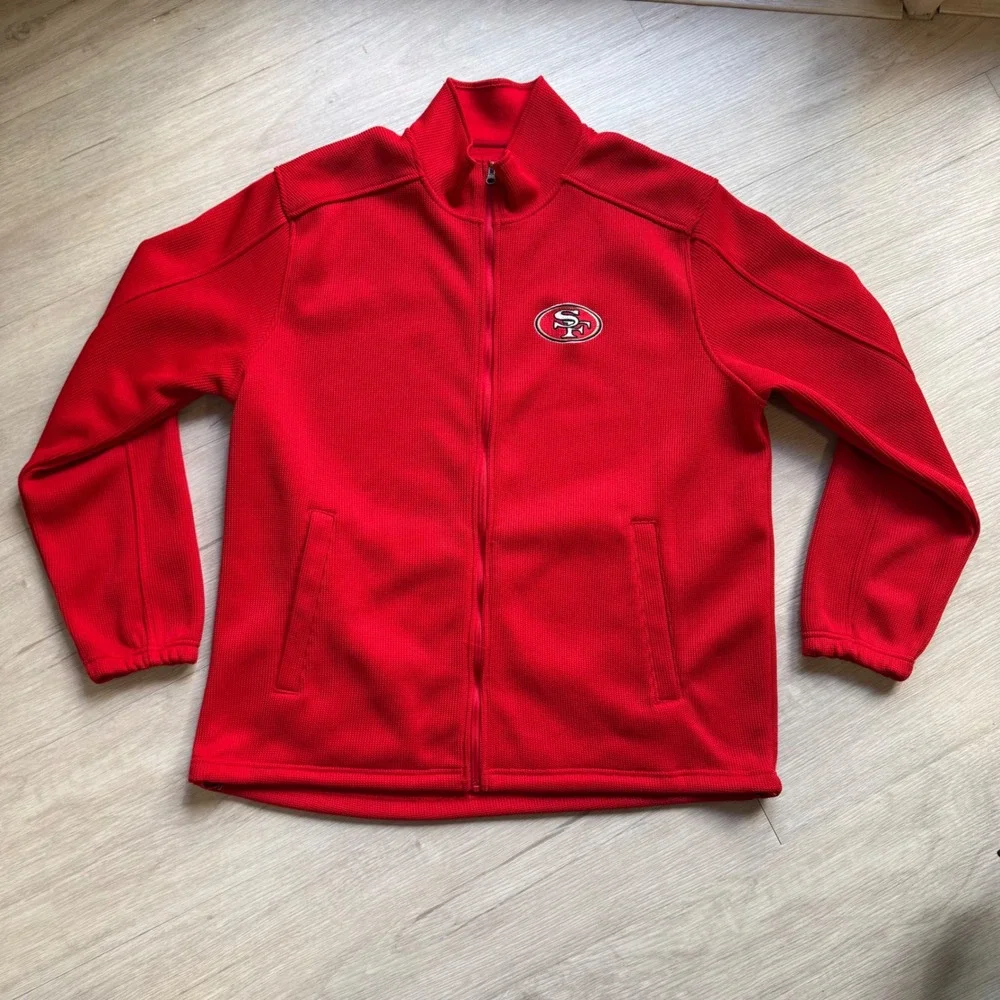 NFL San Francisco 49ers Full Zip Jacket Mens XXL Red Waffle Knit‎ Mock Neck SF
